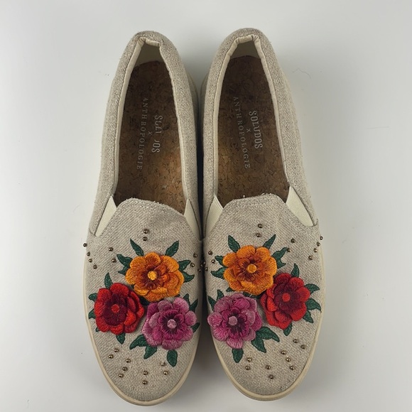 Soludos x Anthropologie | embroidered bahia floral slip on neutral boat shoe 10 - Picture 5 of 11